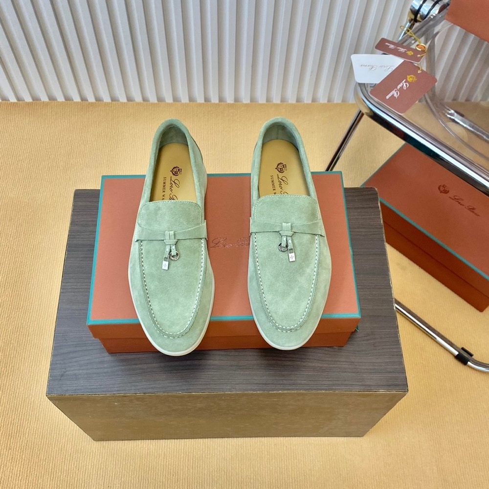 Loro Piana summer charms walk loafer, size 38. Ribbon green suede.